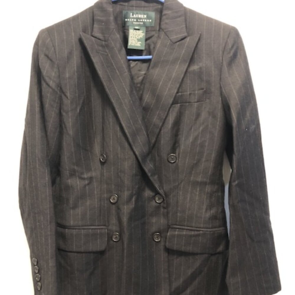 Lauren Ralph Lauren Double Breasted Striped Blazer Wool